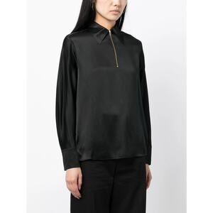 VINCE Silk Long Sleeve Blouse Half-Zip Black Gold Zipper‎ Medium